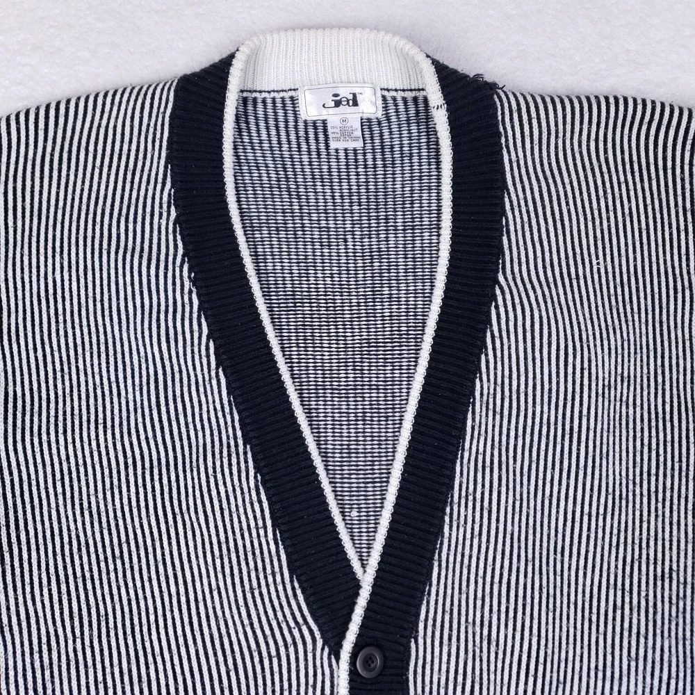 Vintage Jed Cardigan Sweater Striped Navy‎ White Knit Button Front Taiwan M